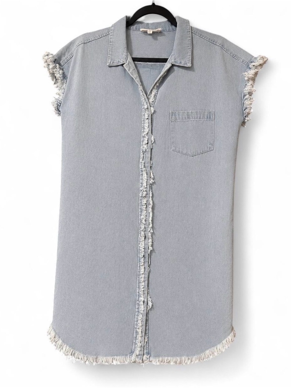 Umgee Denim Frayed Raw Edge Button Down Shirt Dress Size Small